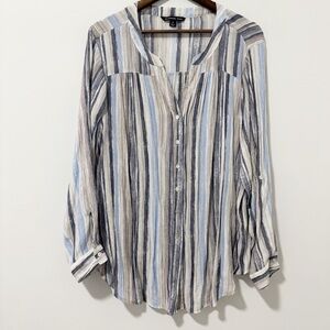 Zac & Rachel Womens Top Long-Sleeved Roll Up Shirt Blues and Tan Striped Size 2X